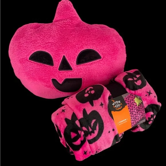 Pumpkin Pillow and Throw Blanket Pink Black